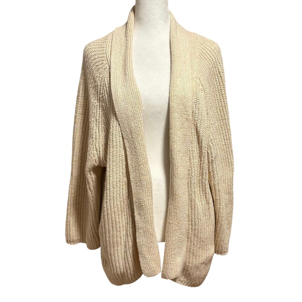 Sundance XL Cardigan Sweater Chunky Knit Ribbed Oatmeal Cream Open Front Wool